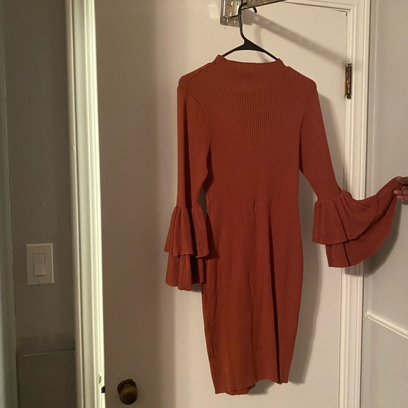Brand: SAY WHAT, burnt brown stretchy sweater dress - XL w/long layered sleeves - Picture 3 of 4